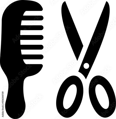 Scissors and comb for haircut. Silhouette style.