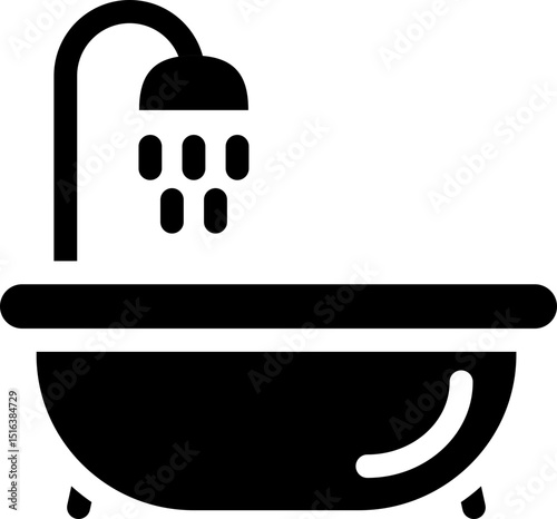 Bathtub with shower icon. Silhouette style.