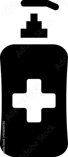Sanitizer bottle with cross icon. Silhouette style.