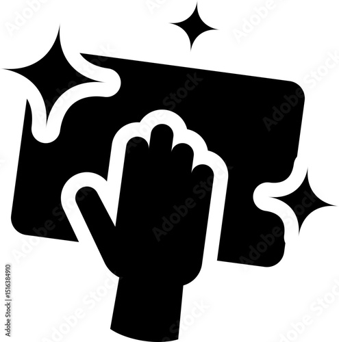 Hand wiping surface with cloth icon. Silhouette style.
