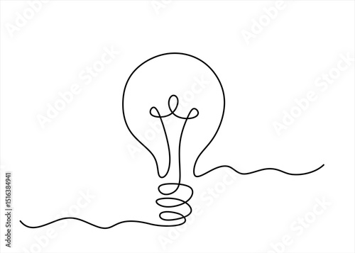 Hand drawn. Light bulb continuous one line drawing. Lightbulb in simple linear style. Idea, brainstorm concept. Vector illustration. Editable stroke