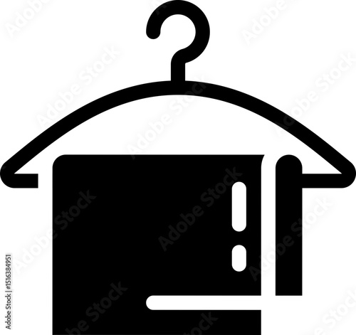 Towel hanging on clothes hanger icon. Silhouette style.