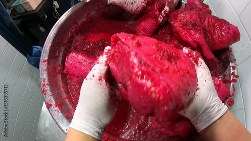 Pork legs mixed with beetroot sauce
