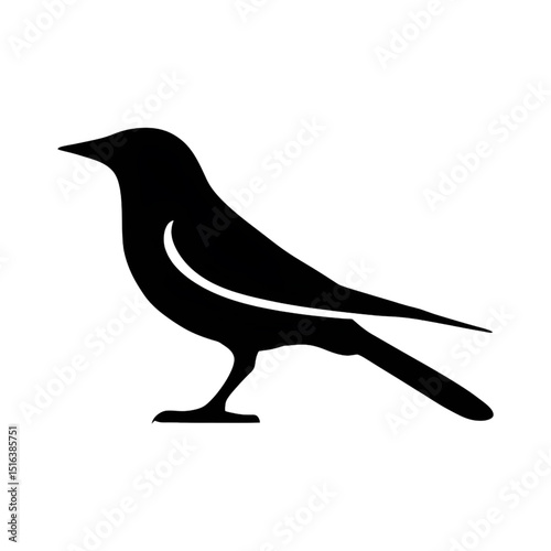 Bird Silhouette Vector – Standing Bird Icon with Long Tail