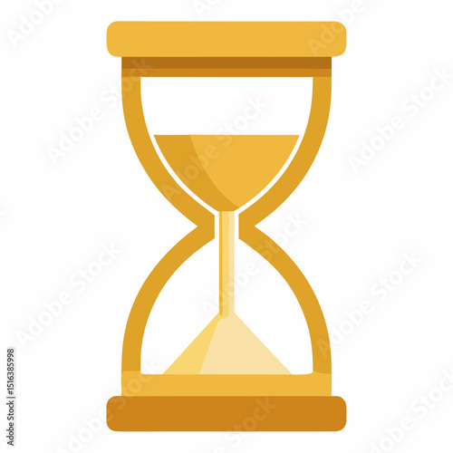 Gold hourglass icon on white background.
