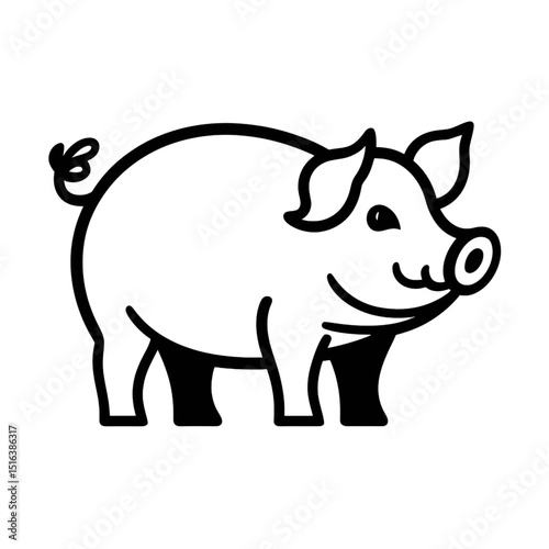 Cute Pig Silhouette Vector – Farm Animal Outline Drawing