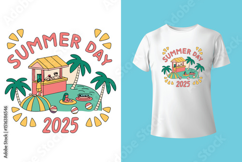 Summer T-Shirt Design – Tropical Beach Vibes and Sunshine Graphic Tee.