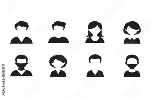 Collection of Simple Black and White User Profile Icons Perfect for Websites and Applications