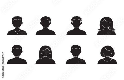 Collection of Simple Black and White Human Silhouettes Perfect for Profile Icons or User Interface Design