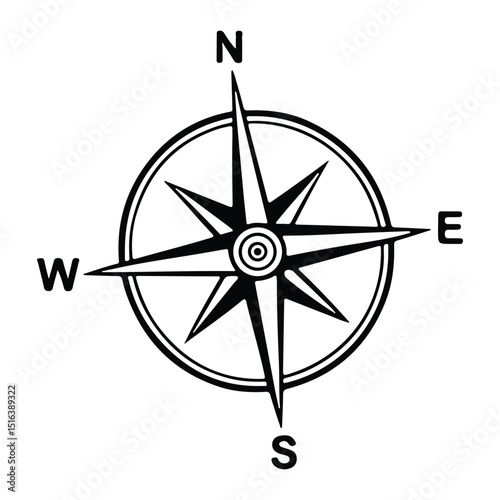 Compass rose on white background