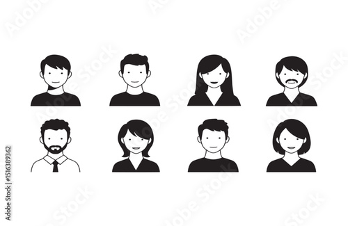 Collection of Simple Black and White Avatar Icons Male and Female Profile Pictures for Websites and Applications