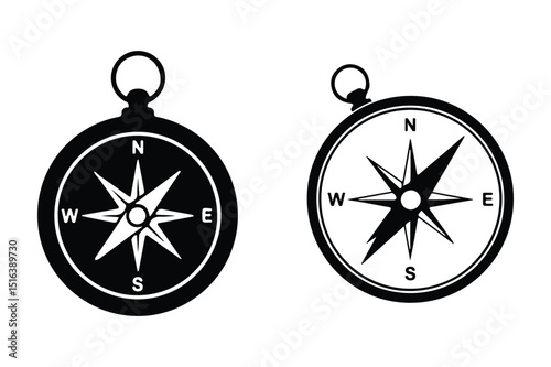 Silhouette of compass rose vector icon set