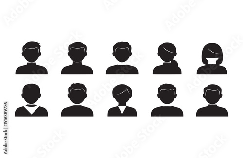 Collection of Simple Black and White User Profile Icons Diverse Male and Female Avatar Illustrations