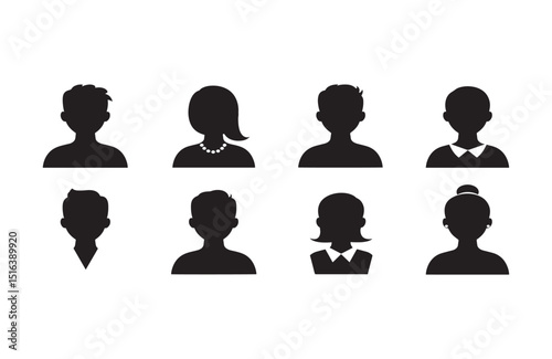 Collection of Diverse Profile Icons Male, Female, and Unisex Silhouettes for Websites and Applications