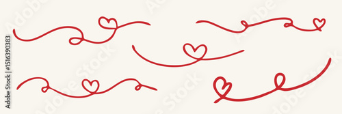 Hand sketch drawing red line heart, Love doodle isolated on white background - Vector illustration