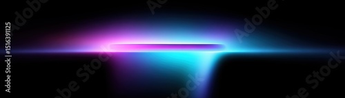 A glowing neon bar emits blue and purple light, creating a futuristic, abstract effect on a dark background.