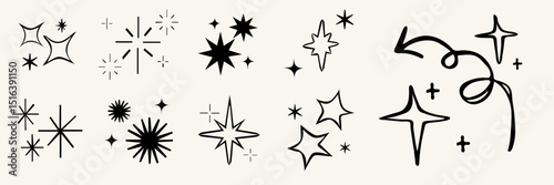 Retro futuristic sparkle icons collection. Set of star shapes. Abstract cool shine effect sign vector design. Templates for design, posters, projects, banners, logo, and business cards
