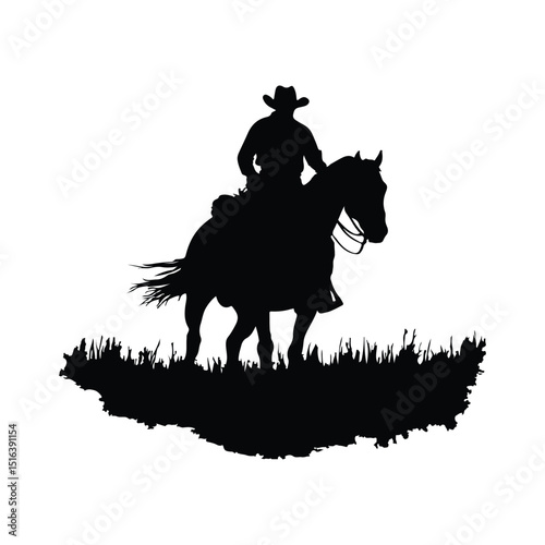 A cowboy riding a horse across the plain vector isolated silhouette