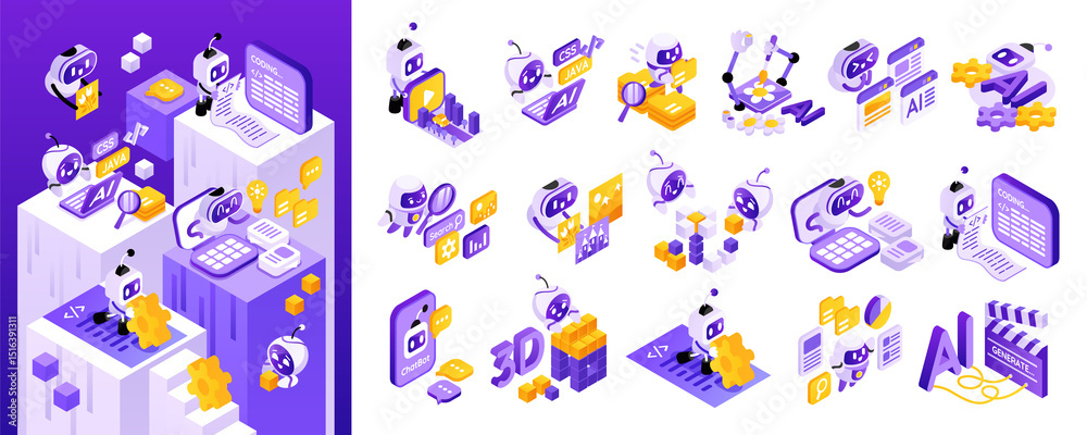 AI Tools Isometric Element Collection and Illustration AI Tools Isometric Element Collection and Illustration