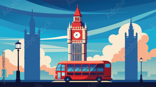 London big ben bus travel illustration sightseeing tourism art