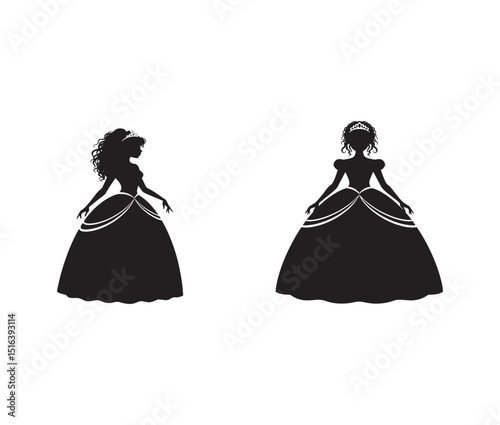 Elegant Princess Silhouettes  Perfect for Royal-themed Designs and Fairytale Illustrations