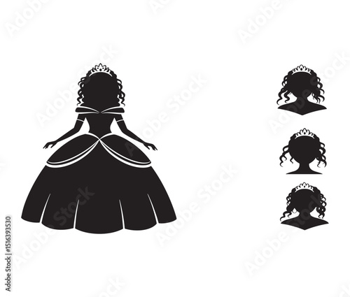 Elegant Princess Silhouette  Royal Gown, Crown, and Regal Pose - Vector Illustration