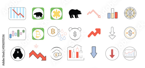 Symbolic representation of stock market downturn and economic recession featuring bearish trends and falling indicators