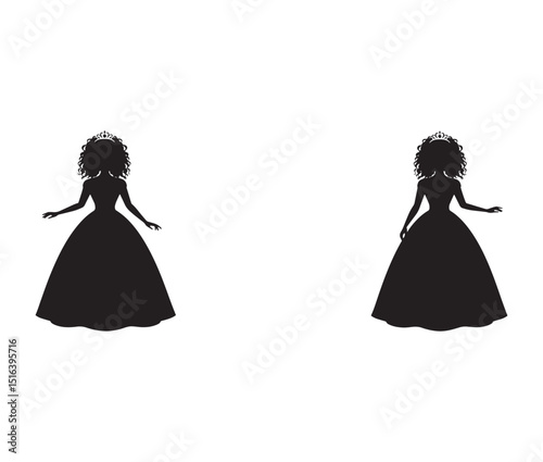 Elegant Princess Silhouettes  A Pair of Royal Ladies in Ball Gowns, Perfect for Design Projects and Digital Art