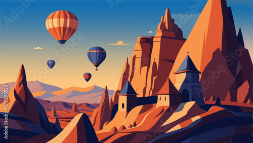 Hot air balloons flying over cappadocia turkey vector graphic