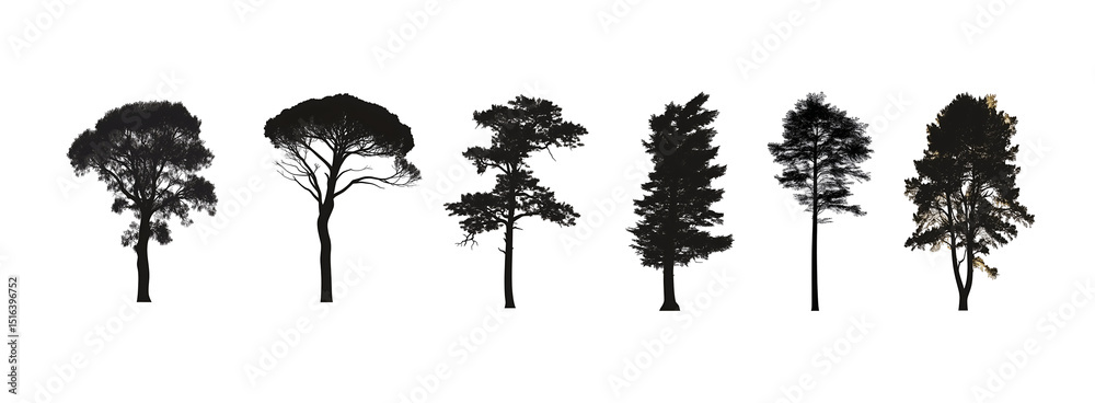 Fototapeta premium Set of various trees silhouettes