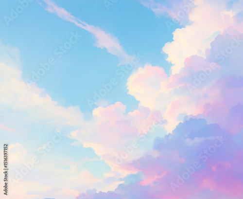 Cute Watercolor Sky and Clouds Background Illustration, Fluffy Anime Style Sky Wallpaper, Soft Cloudy Pastel Sky Art, Dreamy Watercolor Cloud Scene, Adorable Cartoon Sky Illustration