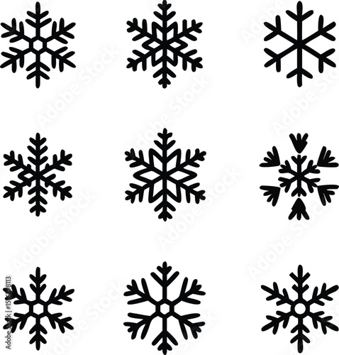 snowflake icons collection in line style isolated on white background. New year design elements, frozen symbol, Vector illustration