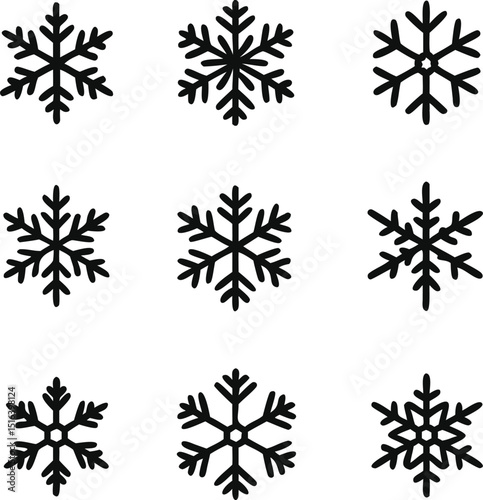 snowflake icons collection in line style isolated on white background. New year design elements, frozen symbol, Vector illustration