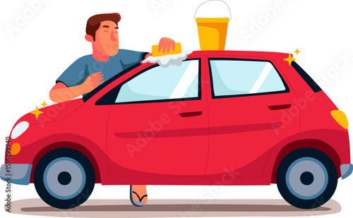 man washing car vector illustration