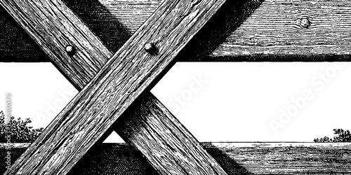 Intricate engraved barn door design with bold black lines for rustic decor and art projects