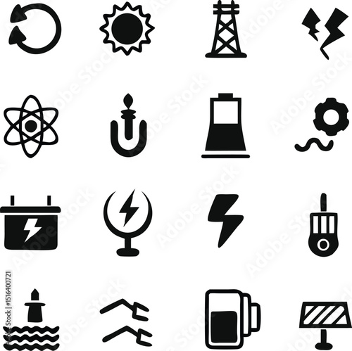 Energy icon set. Electricity Ecology And Energy Vector symbols