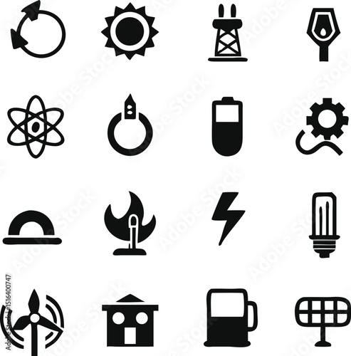 Energy icon set. Electricity Ecology And Energy Vector symbols