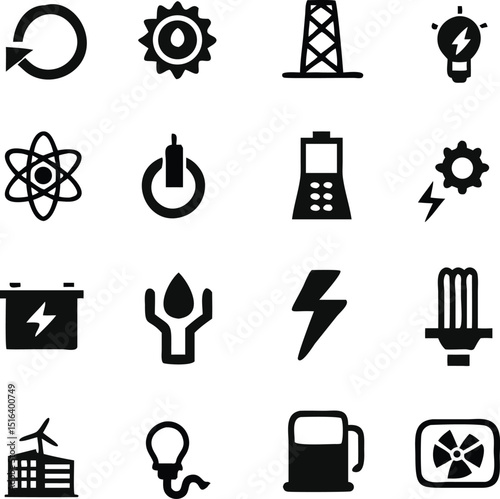 Energy icon set. Electricity Ecology And Energy Vector symbols