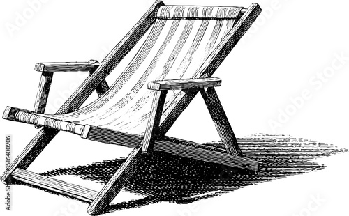 Vintage beach chair engraving for coastal decor and relaxation themes
