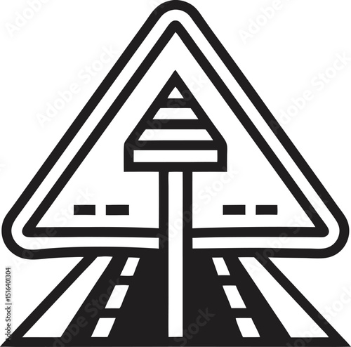 Road sign vector line art icon black and white , white background 