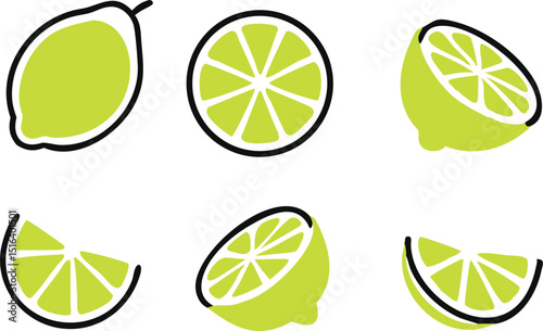 icon lime slice green isolated on white background, lemon half fruit lime. Fresh green cut citrus vector illustration