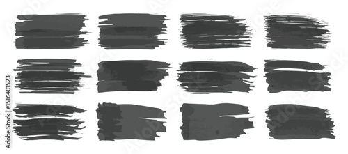 Paint brush. Black ink grunge brush strokes. Vector paintbrush set. Grunge design elements. Painted ink stripes. Creative isolated spots. Ink smudge abstract shape stains and smear set
