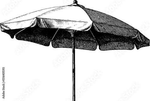 Vintage beach umbrella engraving for summer design projects