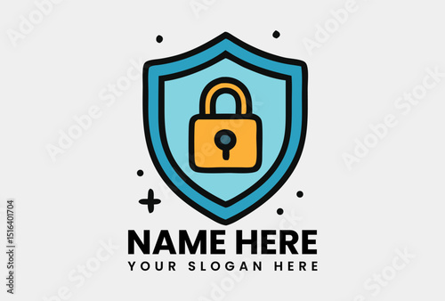 Protective security shield icon with a locked padlock for digital data and network safety. Cybersecurity and protection concept
