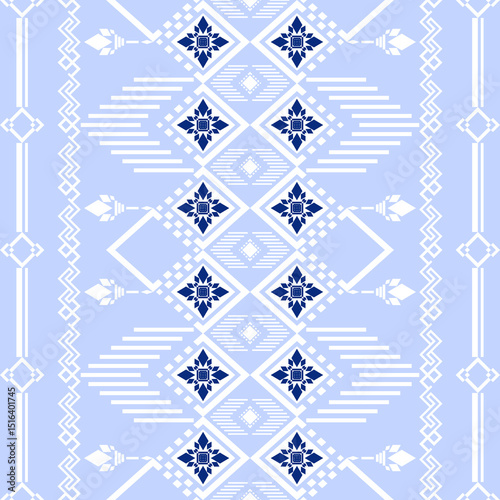 geometric pattern Light blue. Native American tribal fabric, design vector for woven textile printing, tile, motifs, carpet, cards, picture books, ethnic boho indian texture ornament seamless pattern
