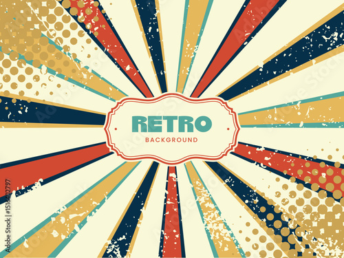 Retro themed background with radial lines and halftone patterns