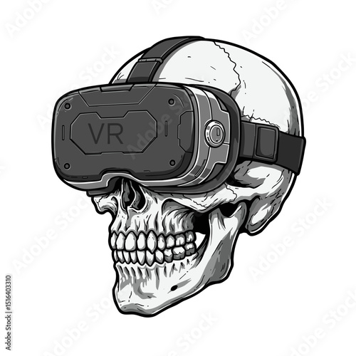 Classic VR Skull – Futuristic Skeleton Head with Virtual Reality Headset
