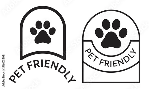 Pet Friendly Icons, Paw Print Badges, vector
