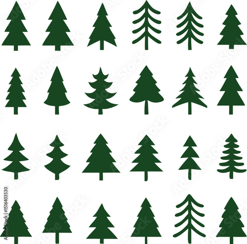 Set of different fir trees. Christmas collection. Vector illustration. Tree Merry Christmas Icon Isolated Vector