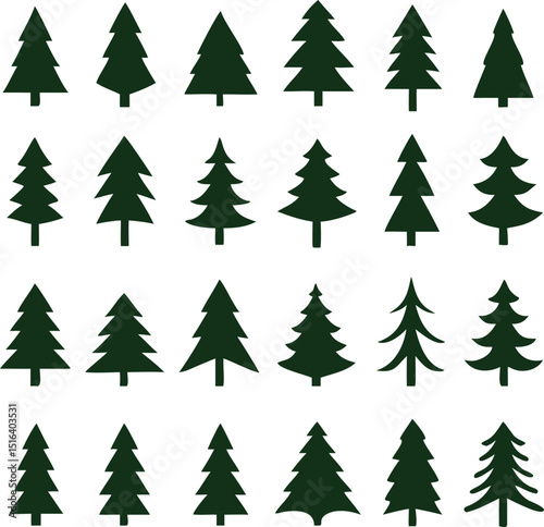 Set of different fir trees. Christmas collection. Vector illustration. Tree Merry Christmas Icon Isolated Vector
